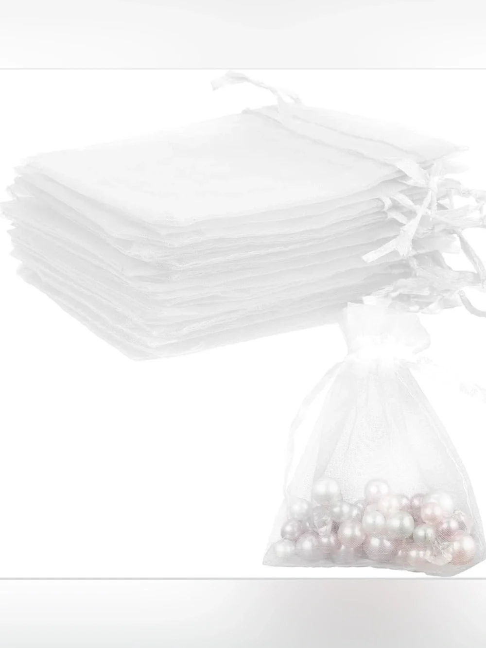 White Organza Drawstring Favor Bags - Set of 50 Sheer Pouches